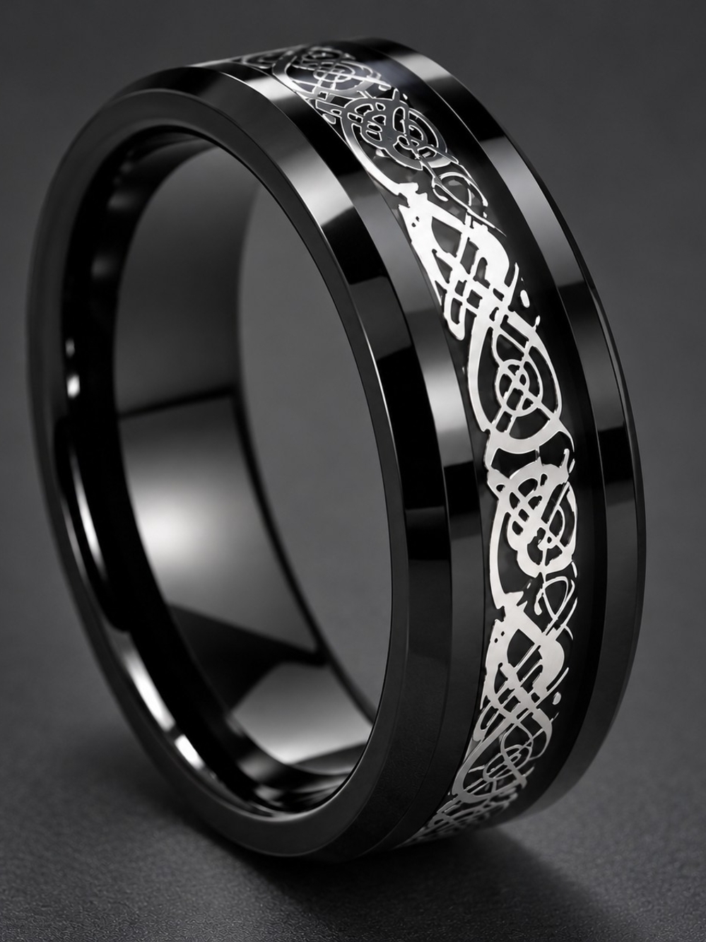 Men's Black Tungsten Celtic Knot Silver-tone Ring Size 12